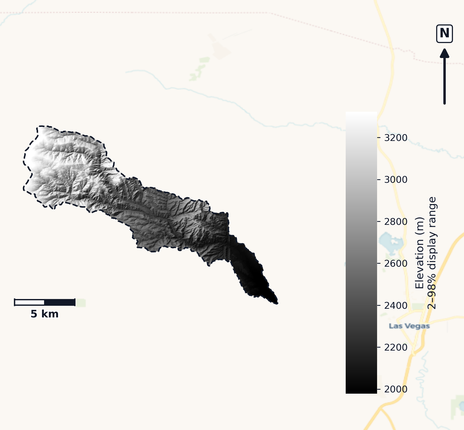 Pecos Headwaters · New Mexico — DEM hillshade, basin mask (same layout as flood-report maps)