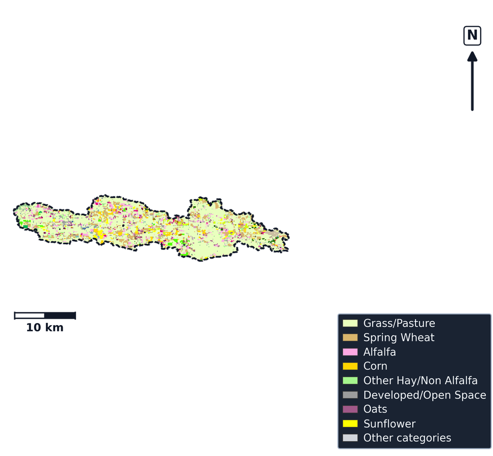 Knife · North Dakota — Cropland Data Layer land use, basin clip