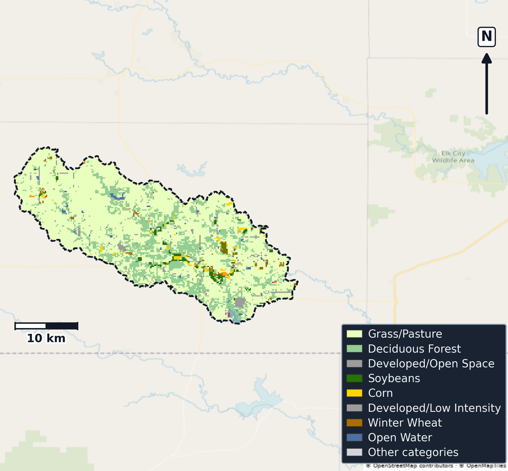 Caney · Oklahoma — Cropland Data Layer land use, basin clip