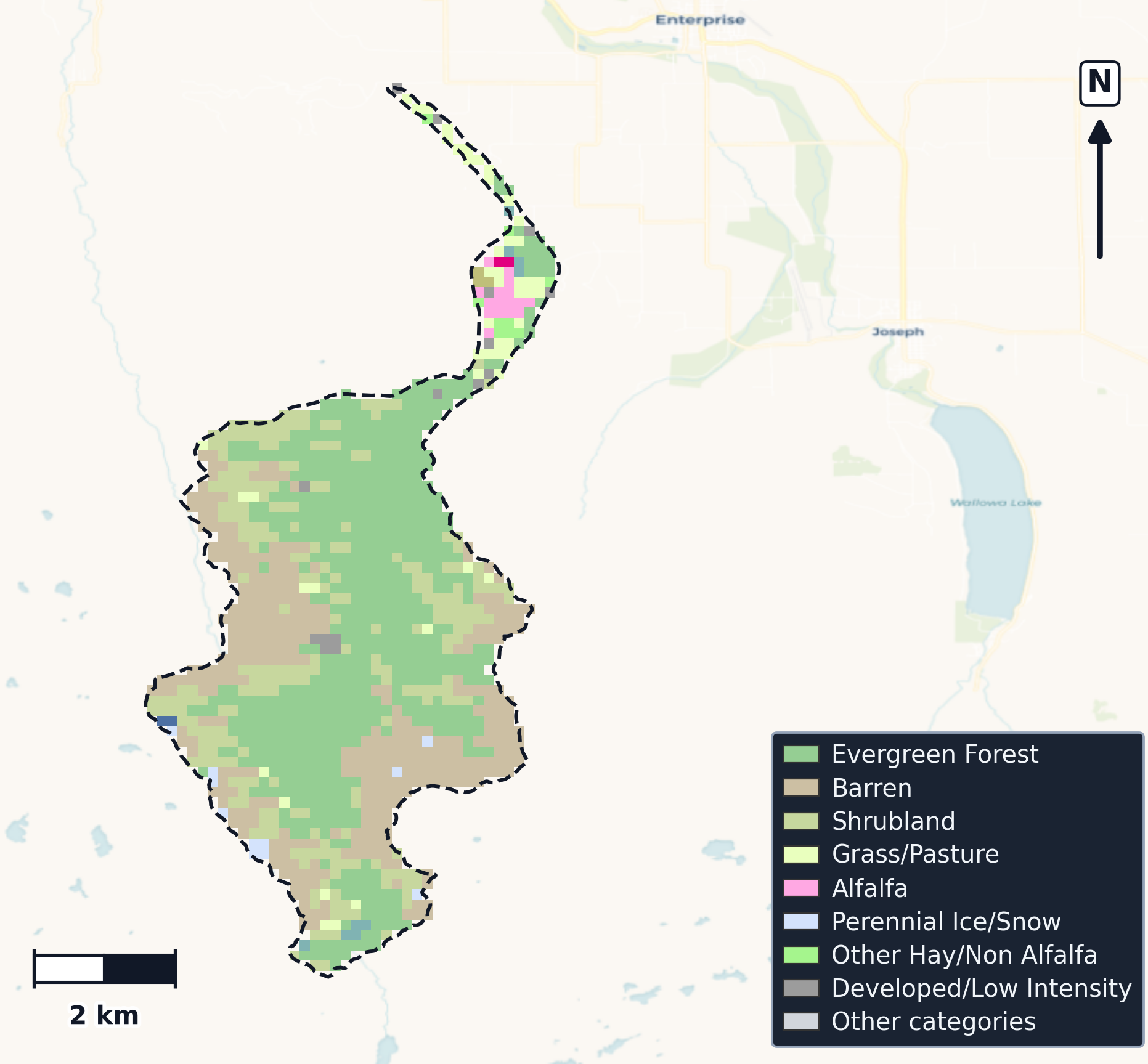 Wallowa · Oregon — Cropland Data Layer land use, basin clip