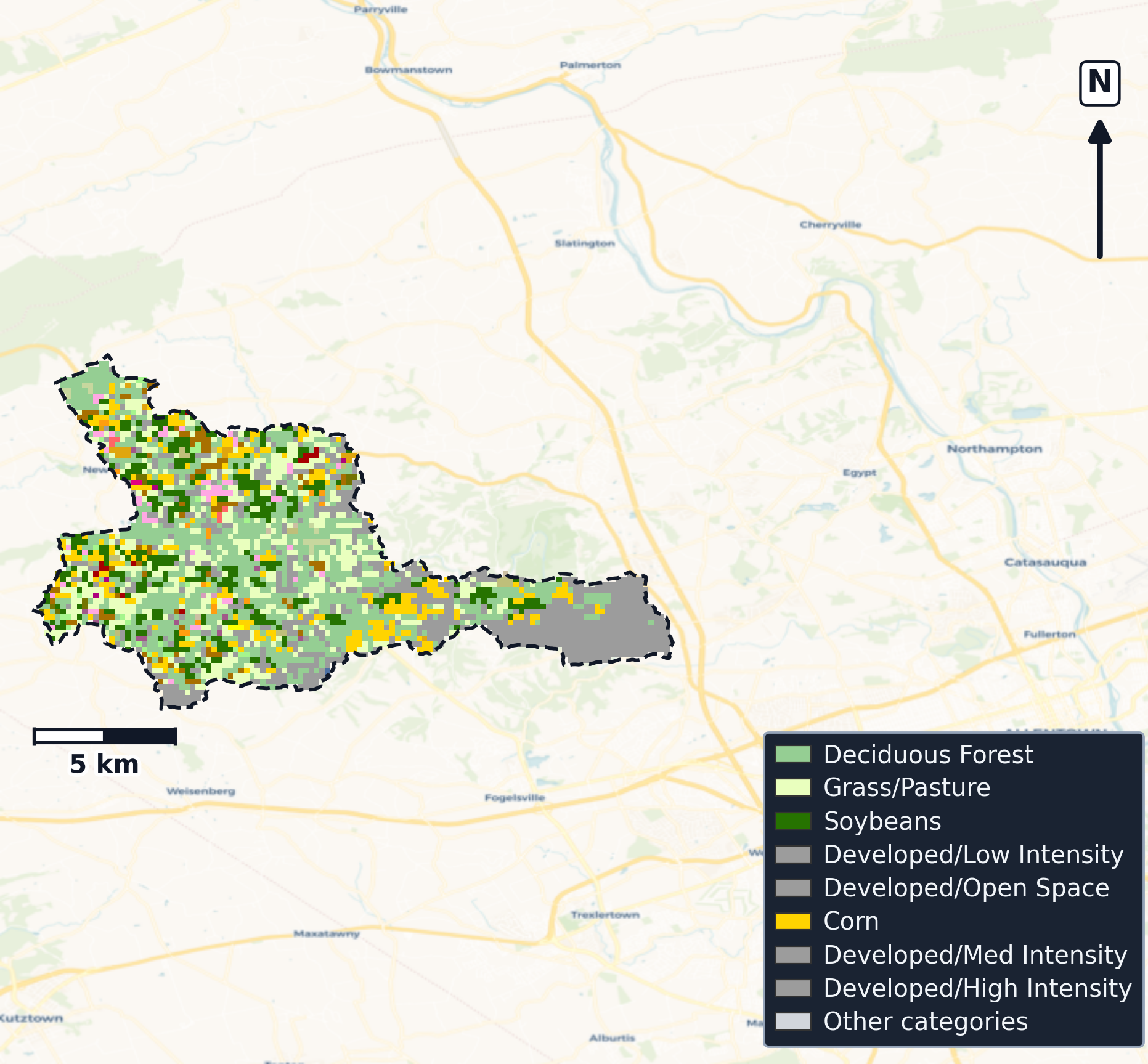 Lehigh · Pennsylvania — Cropland Data Layer land use, basin clip