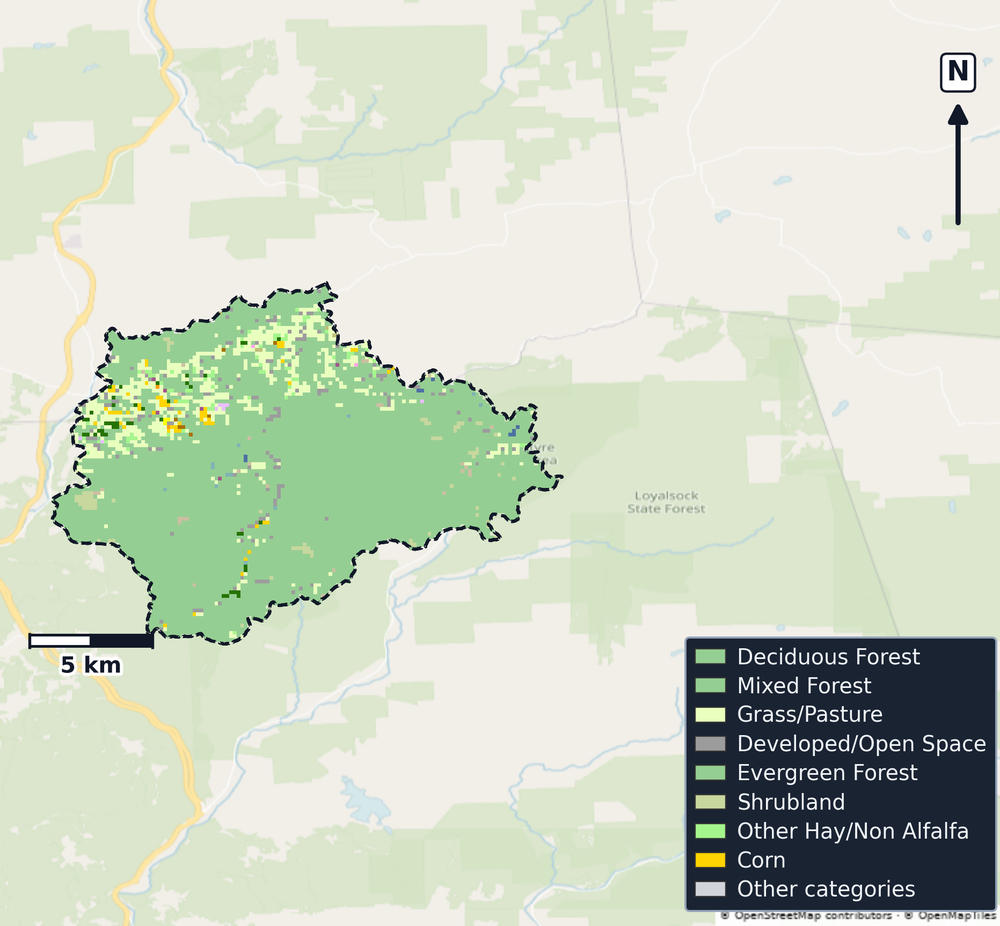 Lower West Branch Susquehanna · Pennsylvania — Cropland Data Layer land use, basin clip