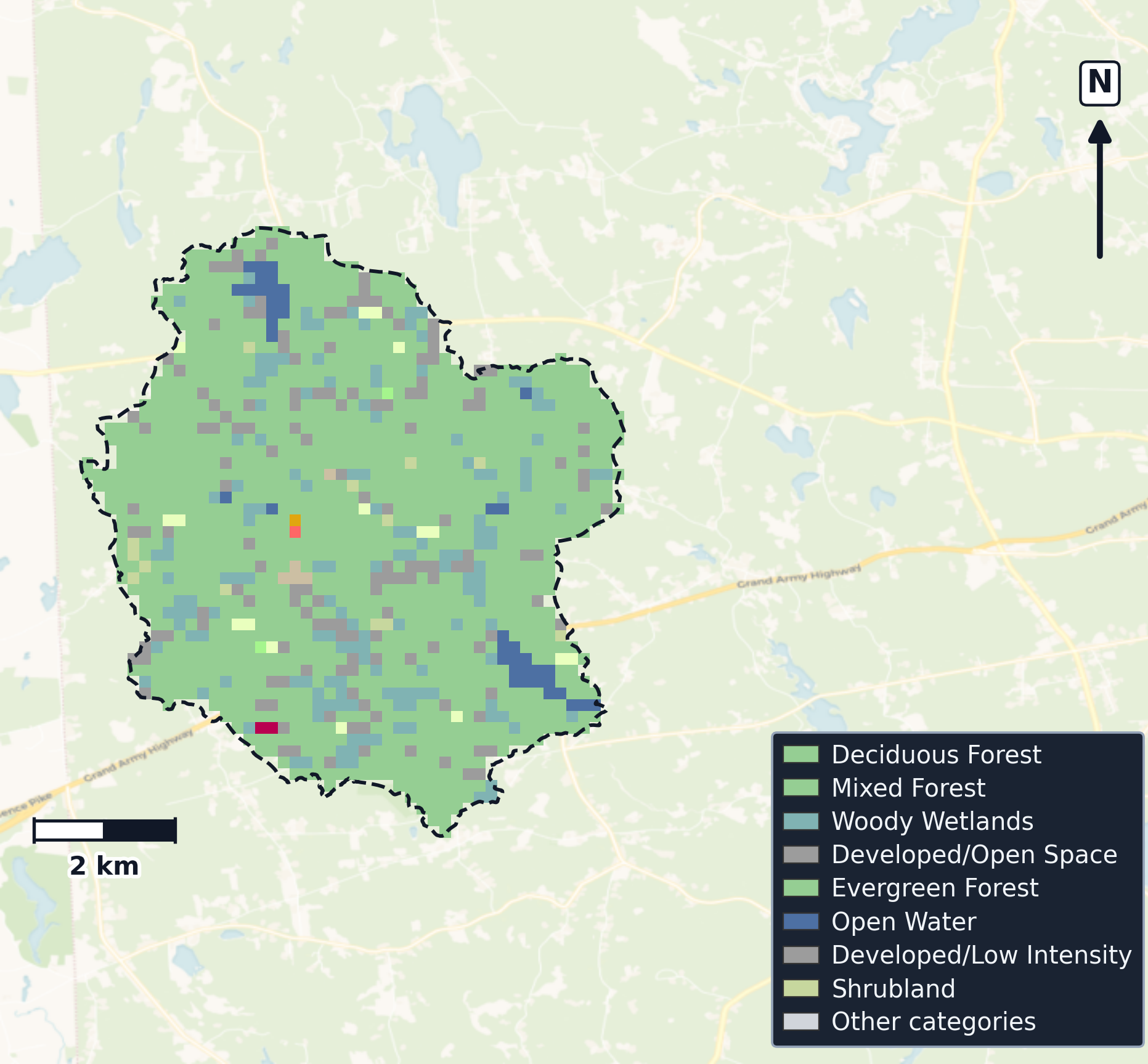 Narragansett · Rhode Island — Cropland Data Layer land use, basin clip