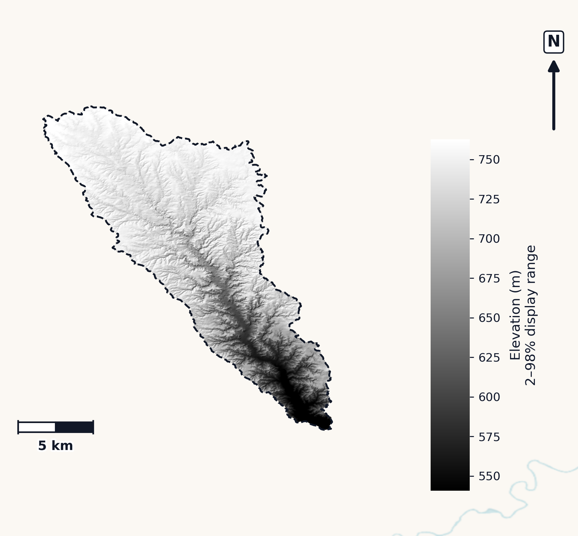 Lower Cheyenne · South Dakota — DEM hillshade, basin mask (same layout as flood-report maps)