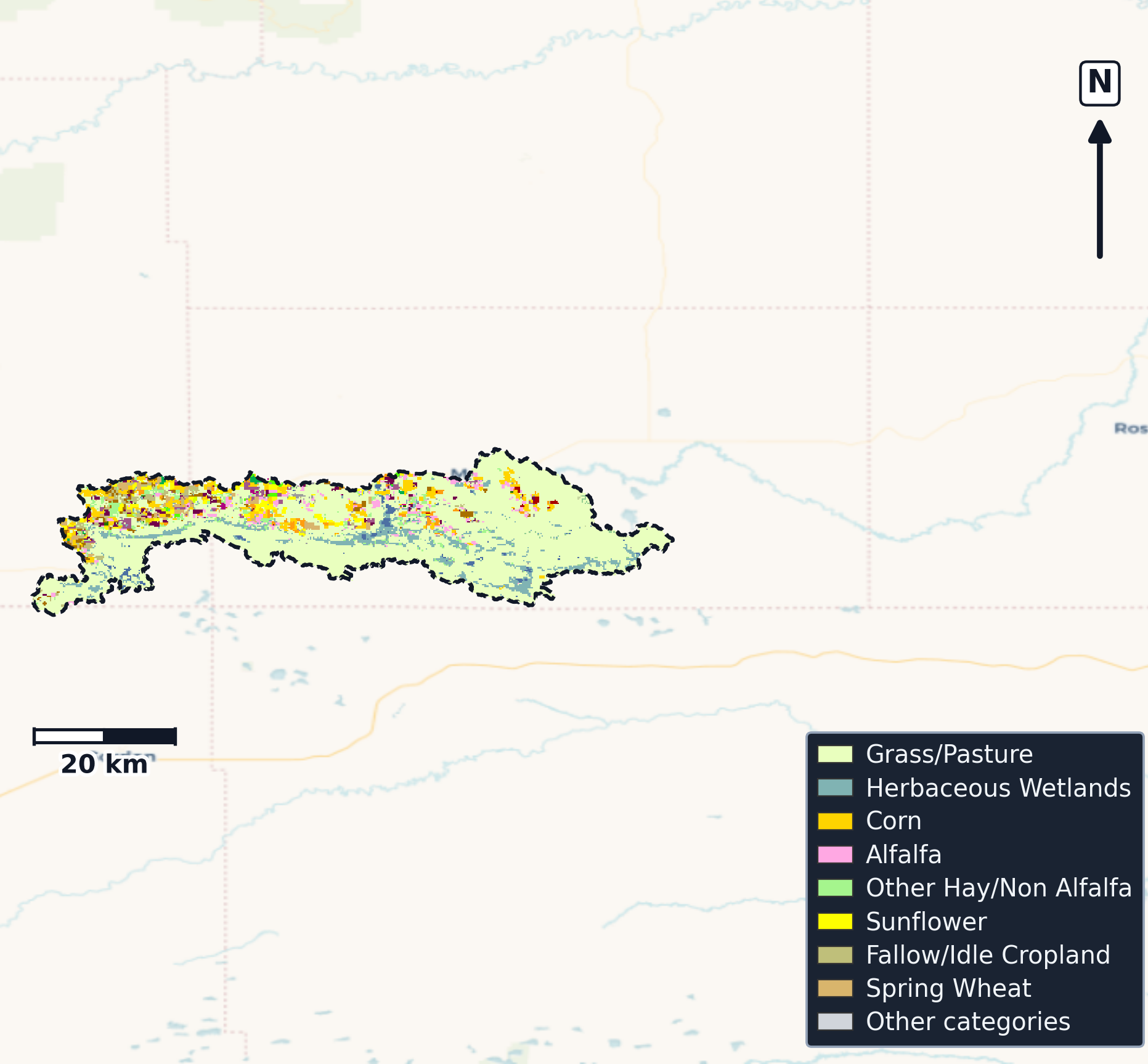 Little White · South Dakota — Cropland Data Layer land use, basin clip