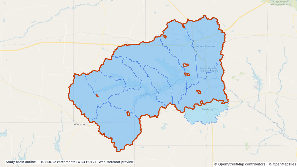 Lake O'the Pines watershed — HUC8 11140305 (USGS WBD)