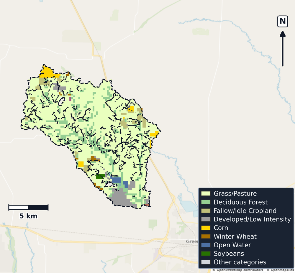 Upper Sabine · Texas — Cropland Data Layer land use, basin clip