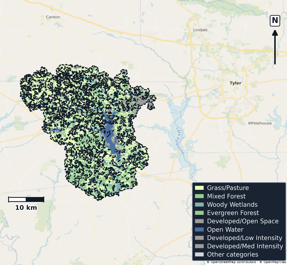 Upper Neches · Texas — Cropland Data Layer land use, basin clip