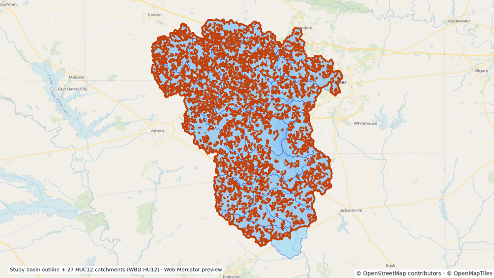 Upper Neches watershed — HUC8 12020001 (USGS WBD)