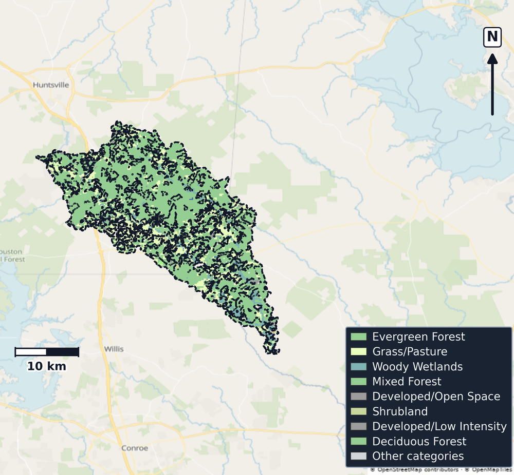 East Fork San Jacinto · Texas — Cropland Data Layer land use, basin clip