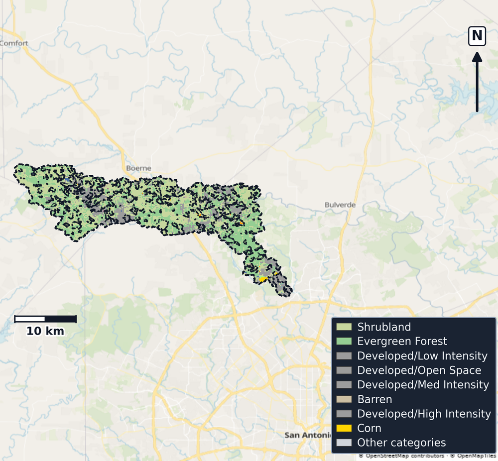 Cibolo · Texas — Cropland Data Layer land use, basin clip