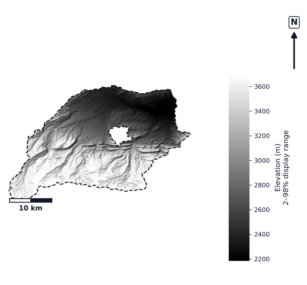 Upper Green-Flaming Gorge Reservoir · Utah — DEM hillshade, basin mask (same layout as flood-report maps)
