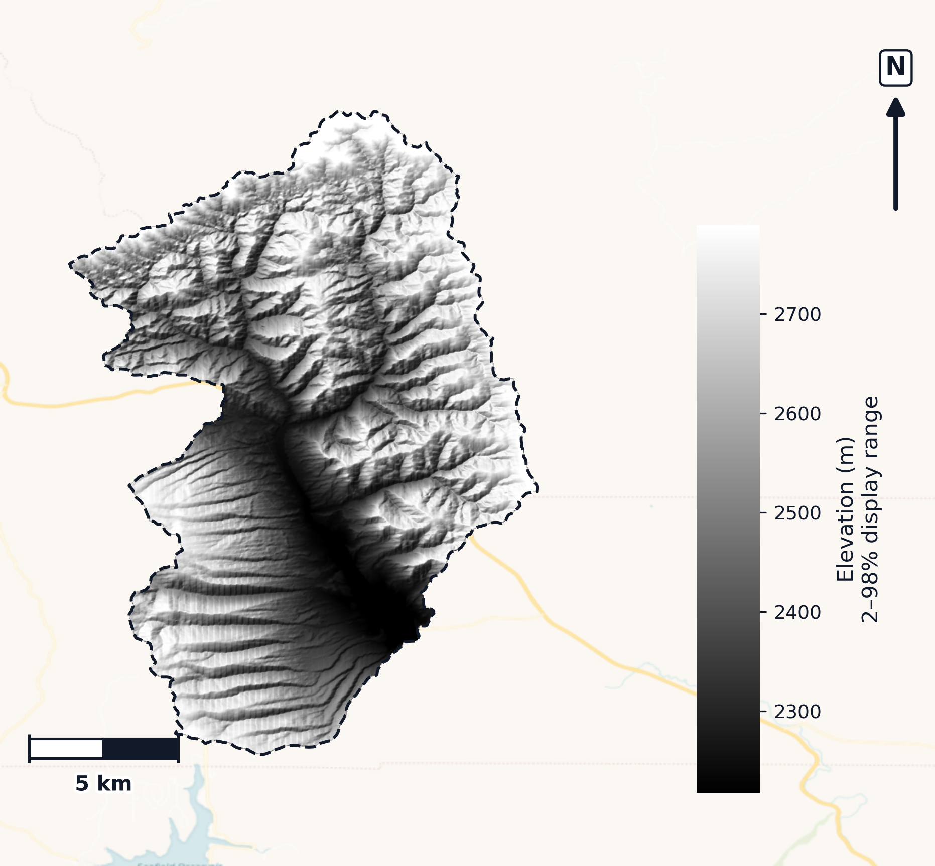 Price · Utah — DEM hillshade, basin mask (same layout as flood-report maps)