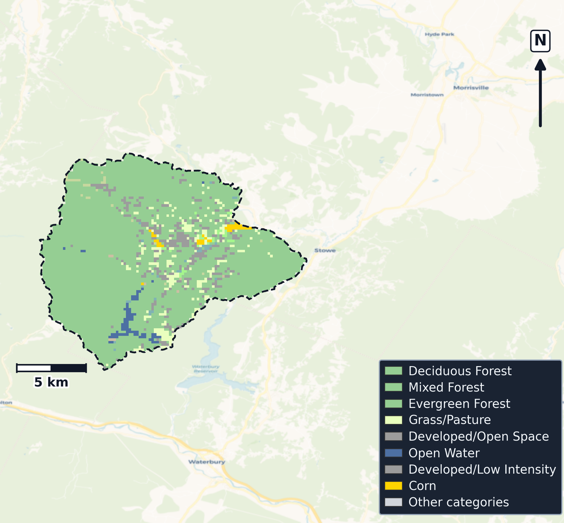 Winooski River · Vermont — Cropland Data Layer land use, basin clip