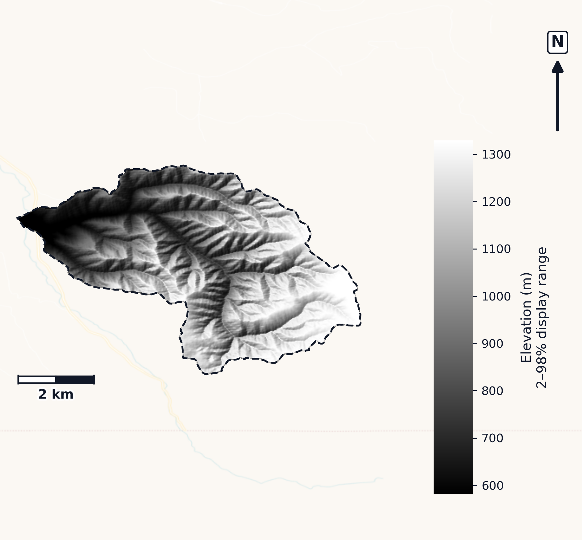 Walla Walla · Washington — DEM hillshade, basin mask (same layout as flood-report maps)