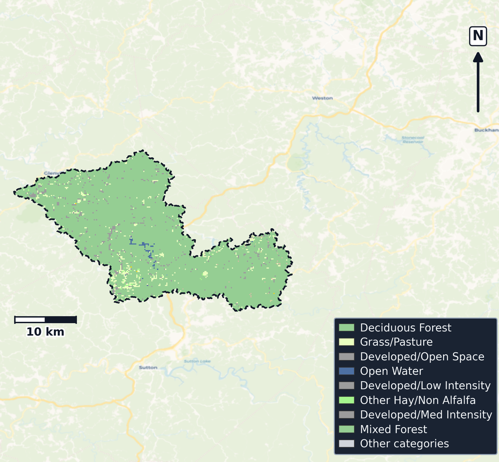 Little Kanawha · West Virginia — Cropland Data Layer land use, basin clip