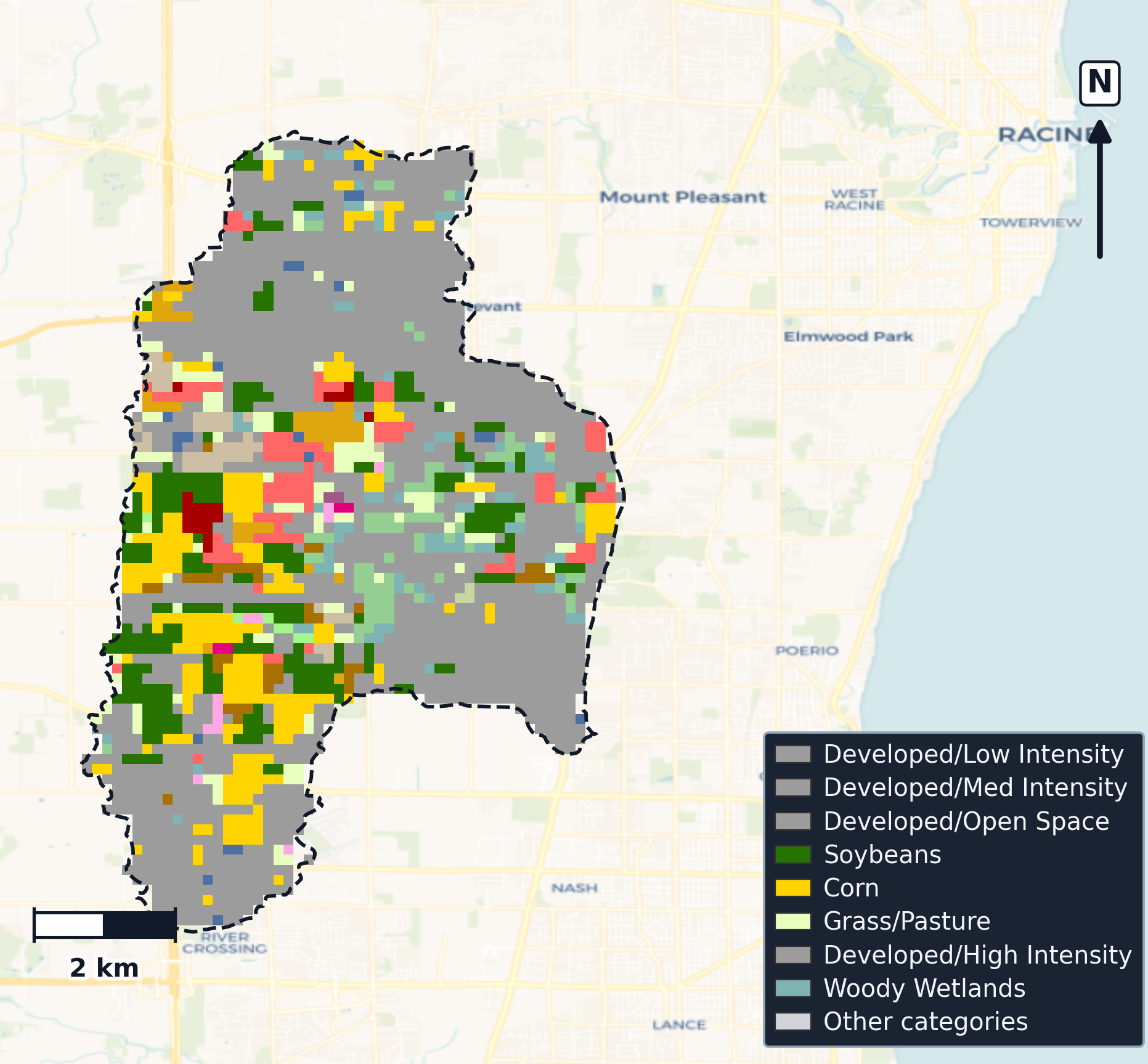 Pike-Root · Wisconsin — Cropland Data Layer land use, basin clip